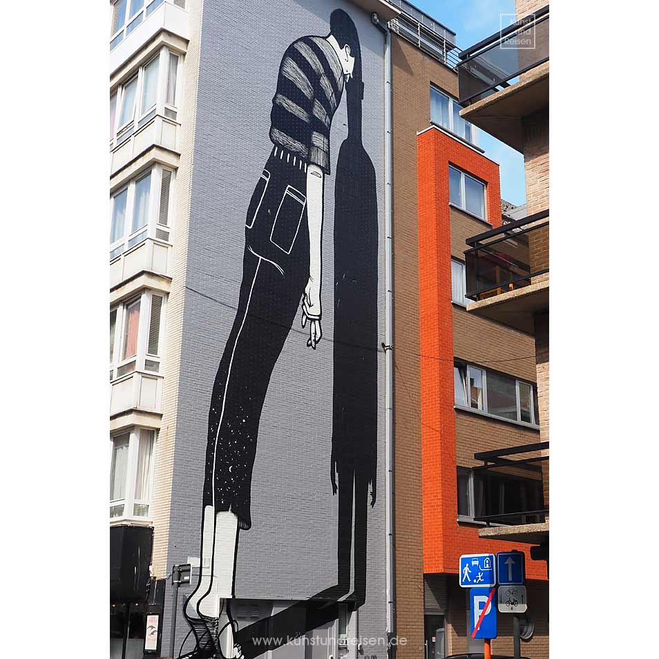 Street Art schwarz-weiß Alex Senna Ostende, Belgien