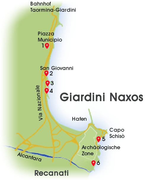 Stadtplan: Hotels in Giardini Naxos, Sizilien