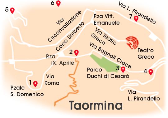 Stadtplan: Hotels in Taormina, Sizilien